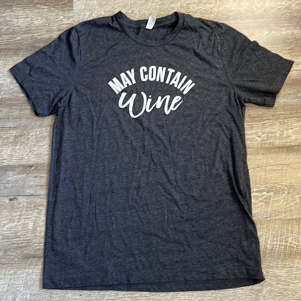 May Contain Wine Dark Grey T-Shirt SZ L